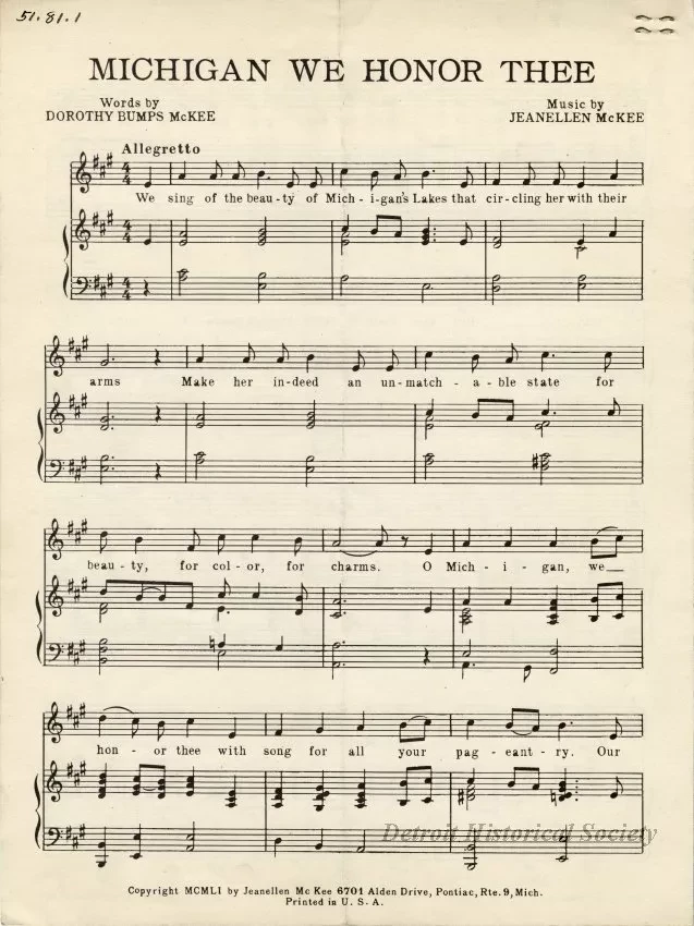 Music, Sheet - Michigan Pioneers
