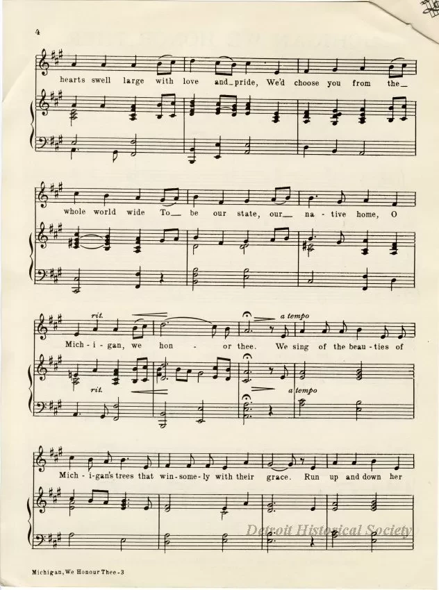 Music, Sheet - Michigan We Honor Thee
