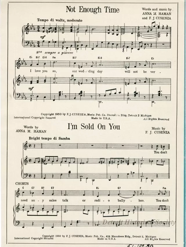 Music, Sheet - Song of Detroit, The City With a Heart