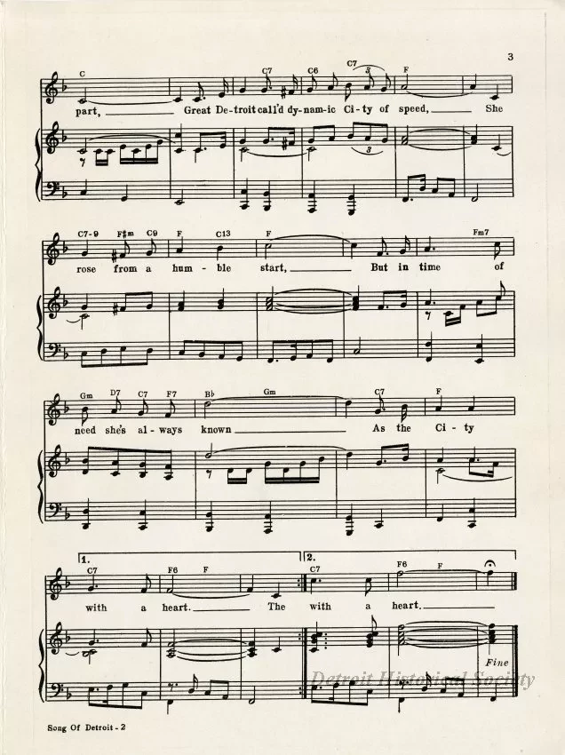 Music, Sheet - Song of Detroit, The City With a Heart