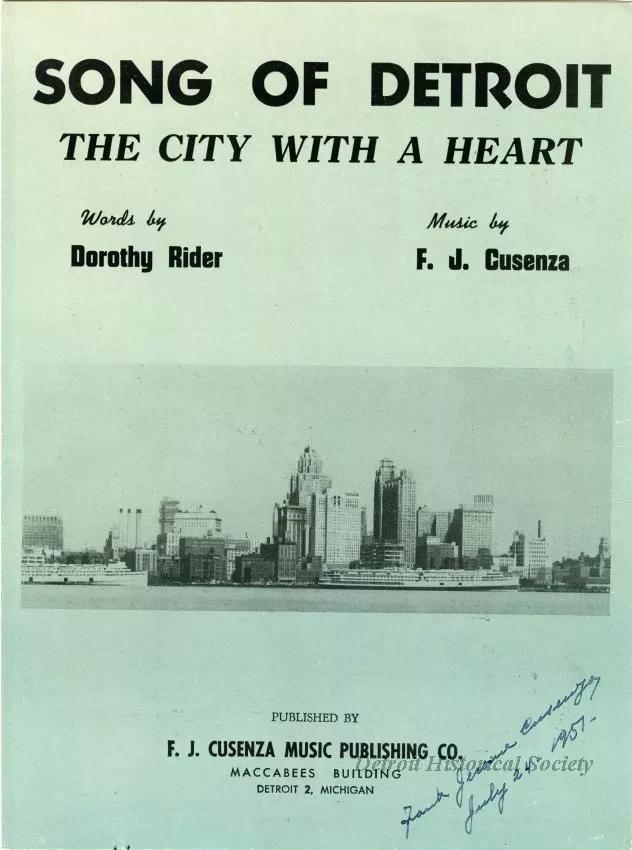 Music, Sheet - Song of Detroit, The City With a Heart