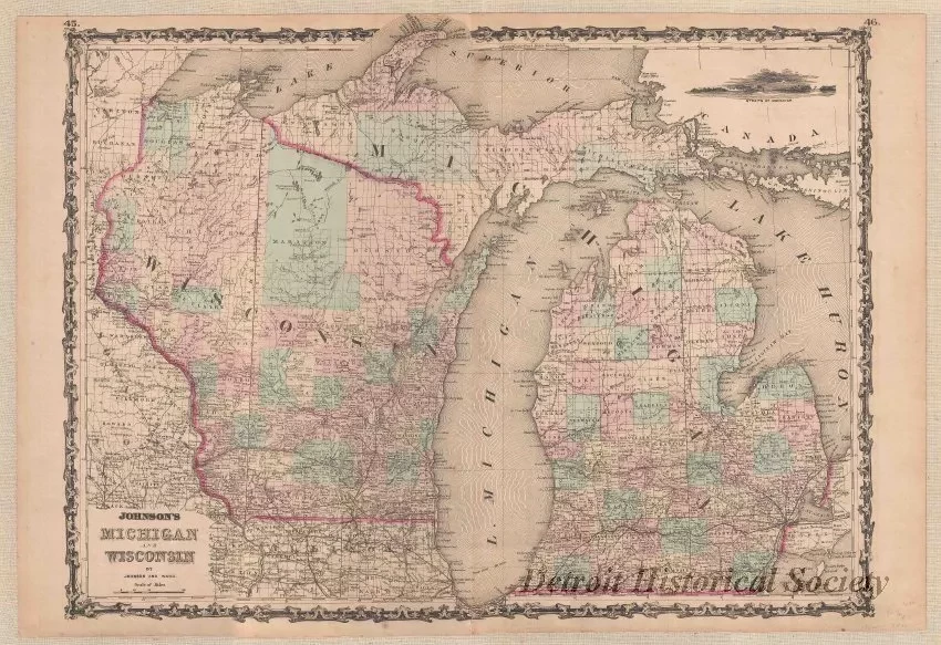 Map - Johnson's Michigan and Wisconsin by Johnson and Ward