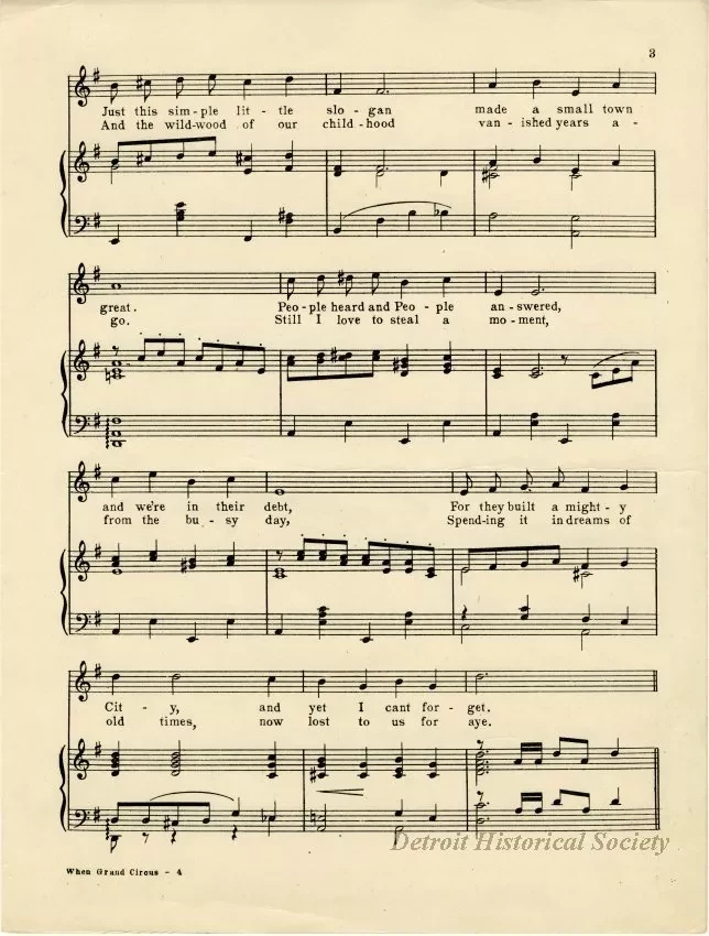 Music, Sheet - When Grand Circus Park Was Uptown