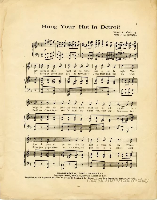 Music, Sheet - Hang Your Hat in Detroit