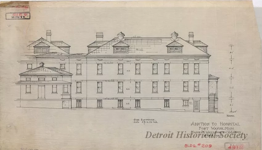 Drawing, Architectural - Addition to Hospital, Fort Wayne, Michigan.
Major P. G. Wales, Surgeon, U.S. Army.
March, 1907