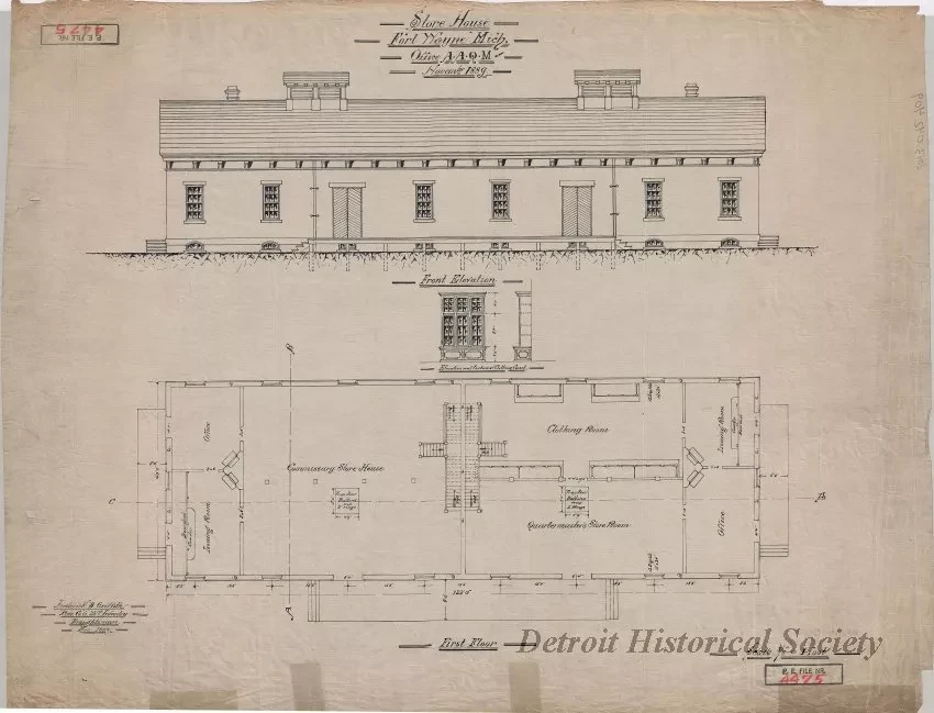 Drawing, Architectural - Store House, Fort Wayne, Michigan,
Office A.A.Q.M., November, 1889