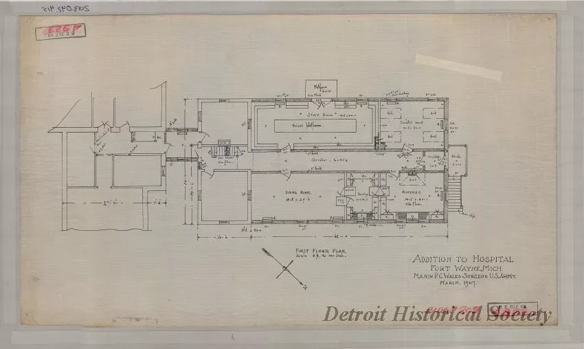 Drawing, Architectural - Addition to Hospital, Fort Wayne, Michigan.
Major P. G. Wales, Surgeon, U.S. Army.  March, 1907