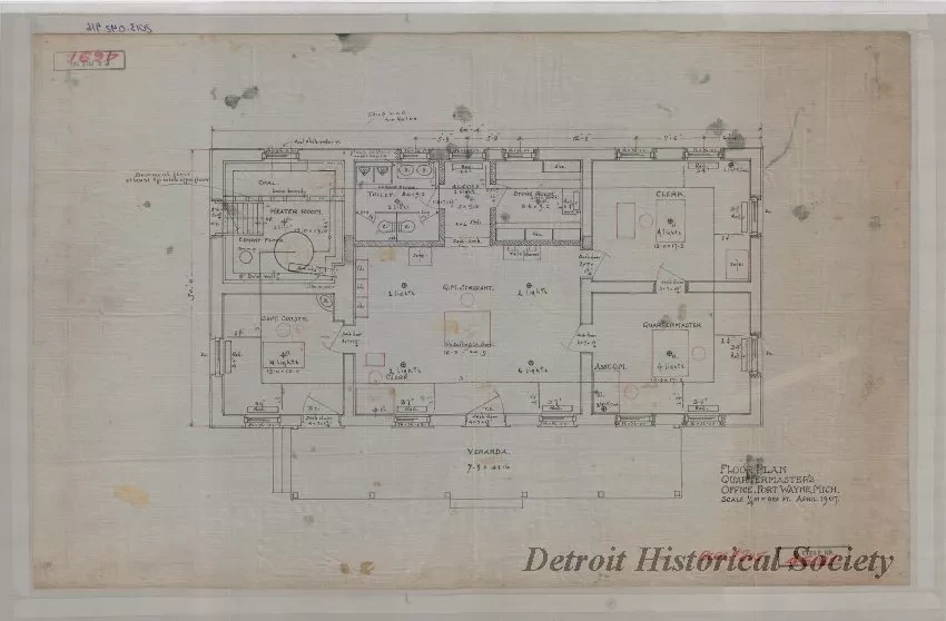 Drawing, Architectural - Floor Plan, Quartermaster's Office, Fort Wayne, Michigan