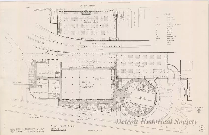 Drawing, Architectural - First Floor Plan,
Cobo Hall - Convention Arena, 
Civic Center - City of Detroit, Michigan.
