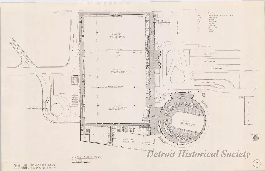 Drawing, Architectural - Second Floor Plan,
Cobo Hall - Convention Arena, 
Civic Center - City of Detroit, Michigan.