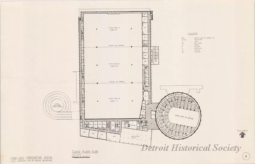 Drawing, Architectural - Third Floor Plan,
Cobo Hall - Convention Arena, 
Civic Center - City of Detroit, Michigan.