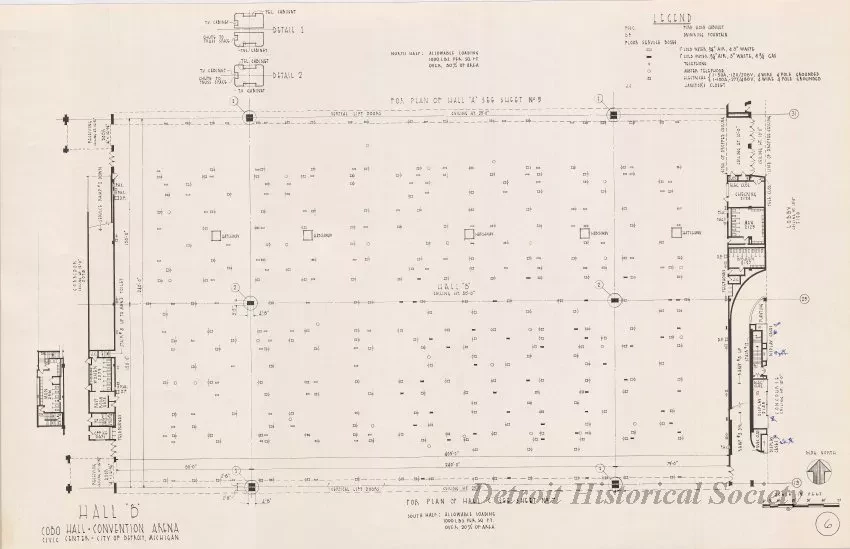 Drawing, Architectural - Hall B, 
Cobo Hall - Convention Arena, 
Civic Center - City of Detroit, Michigan