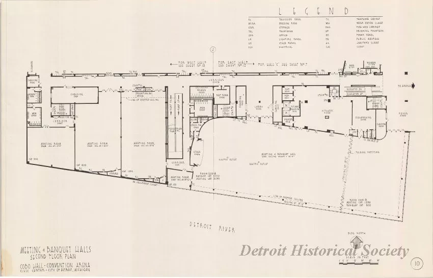 Drawing, Architectural - Meeting & Banquet Halls, 
Second Floor Plan, 
Cobo Hall - Convention Arena, 
Civic Center - City of Detroit, Michigan