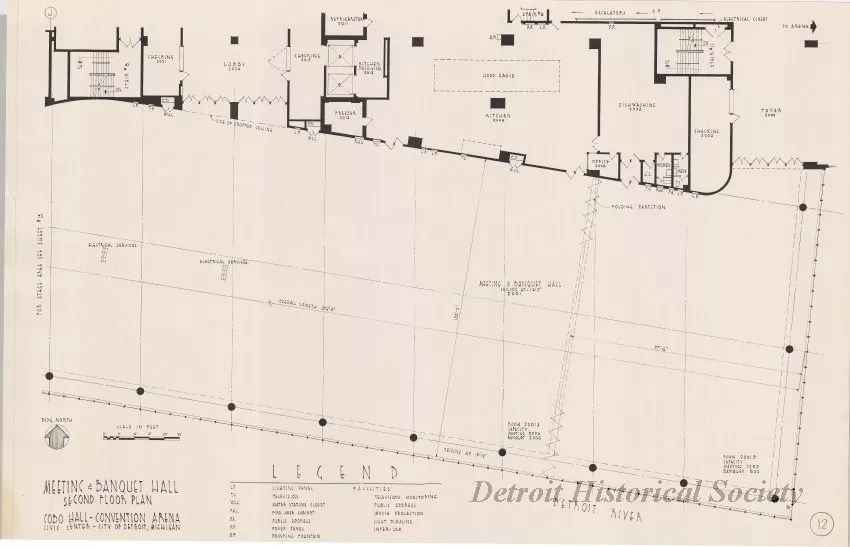 Drawing, Architectural - Meeting & Banquet Halls, 
Second Floor Plan, 
Cobo Hall - Convention Arena, 
Civic Center - City of Detroit, Michigan