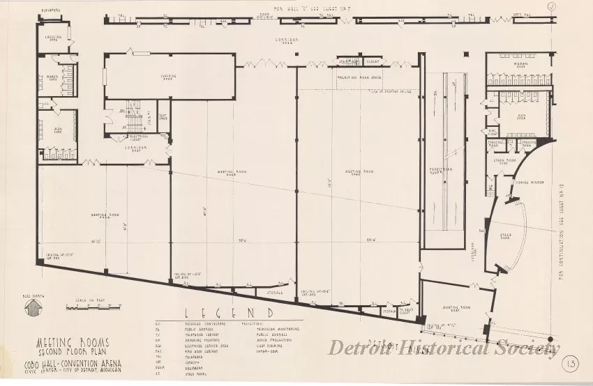 Drawing, Architectural - Meeting & Banquet Halls, 
Second Floor Plan, 
Cobo Hall - Convention Arena, 
Civic Center - City of Detroit, Michigan