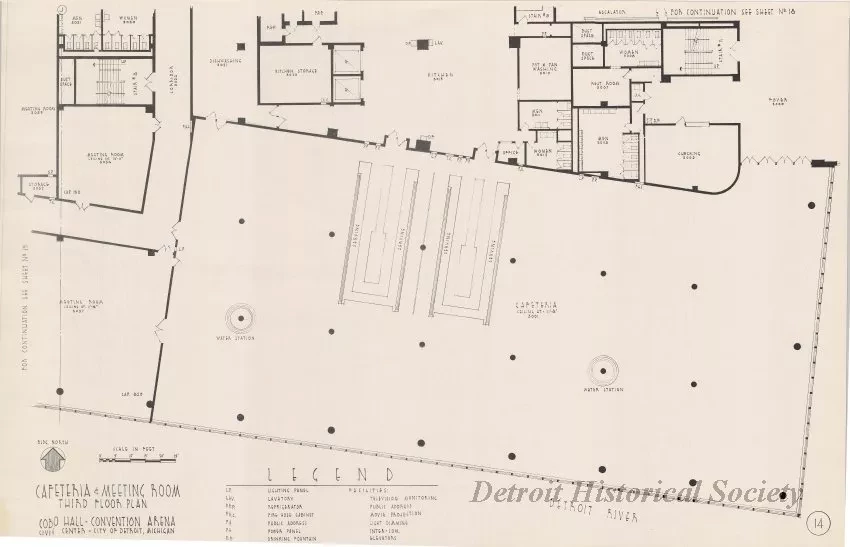 Drawing, Architectural - Cafeteria & Meeting Room, 
Third Floor Plan, 
Cobo Hall - Convention Arena, 
Civic Center - City of Detroit, Michigan