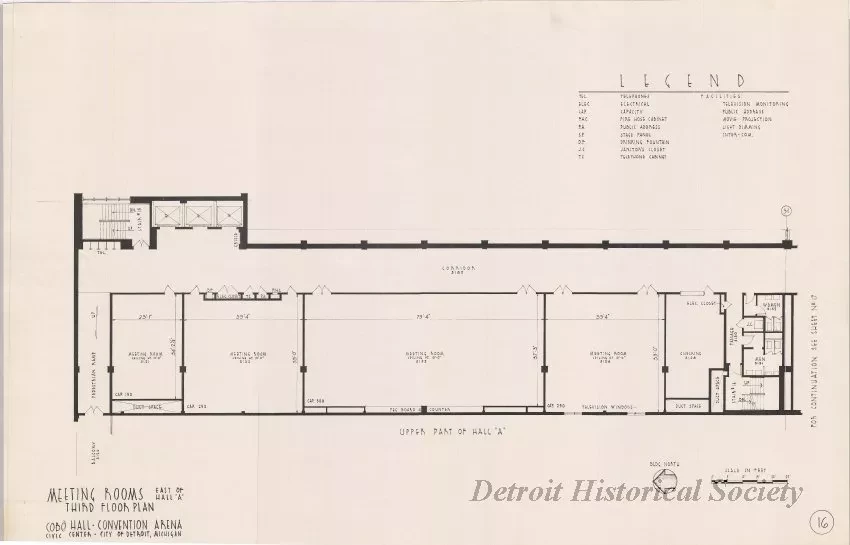 Drawing, Architectural - Meeting Rooms East of Hall A, 
Third Floor Plan,
Cobo Hall - Convention Arena
Civic Center - City of Detroit, Michigan