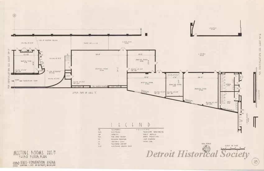 Drawing, Architecture - Offices & Meeting Rooms East of Hall C, 
Third Floor Plan, 
Cobo Hall - Convention Arena, 
Civic Center - City of Detroit, Michigan