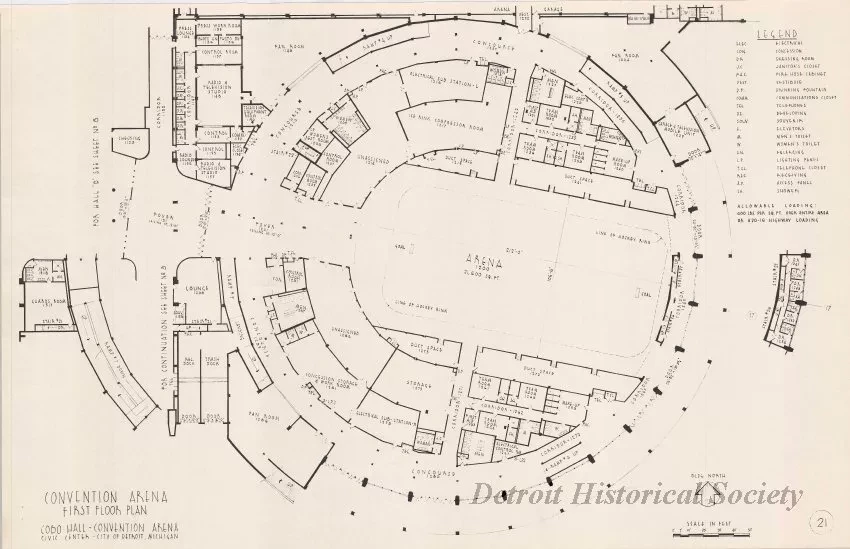 Drawing, Architectural - Convention Arena, 
First Floor Plan, 
Cobo Hall - Convention Arena
Civic Center - City of Detroit, Michigan