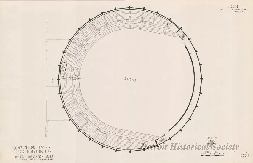 Drawing, Architectural - Convention Arena, 
Arena & Tiers C & D Seating Plan, 
Cobo Hall - Convention Arena, 
Civic Center - City of Detroit, Michigan