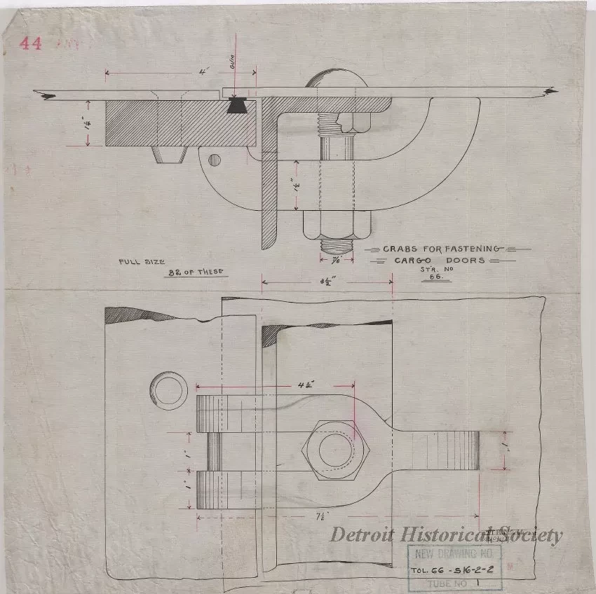 Drawing, Technical - Grabs for Fastening Cargo Doors,
St'r. [Steamer] No. 66