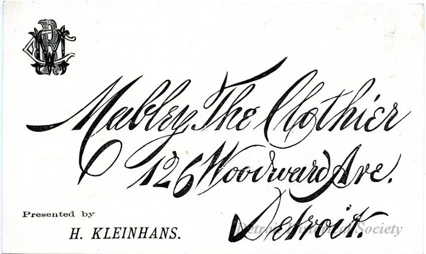 Card, Business - Mabley the Clothier