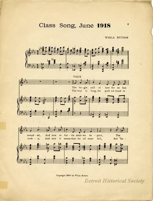 Music, Sheet - Detroit Central High School Class Song, June 1918