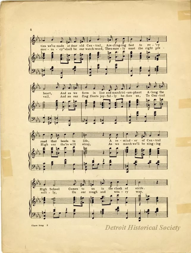 Music, Sheet - Detroit Central High School Class Song, June 1918