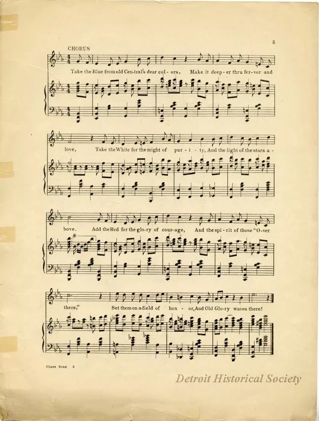Music, Sheet - Detroit Central High School Class Song, June 1918
