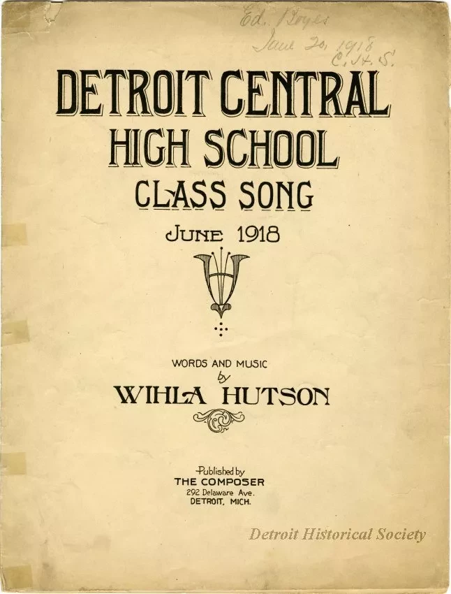 Music, Sheet - Detroit Central High School Class Song, June 1918
