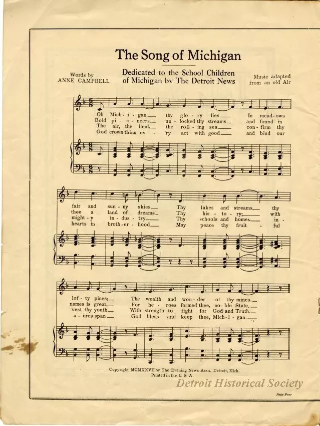 Music, Sheet - The Song of Michigan