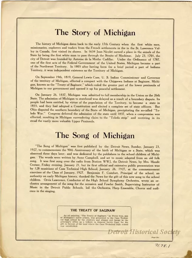 Music, Sheet - The Song of Michigan