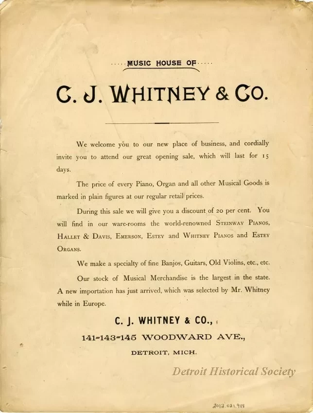 Music, Sheet - C.J. Whiney & Co.'s Grand Opening March