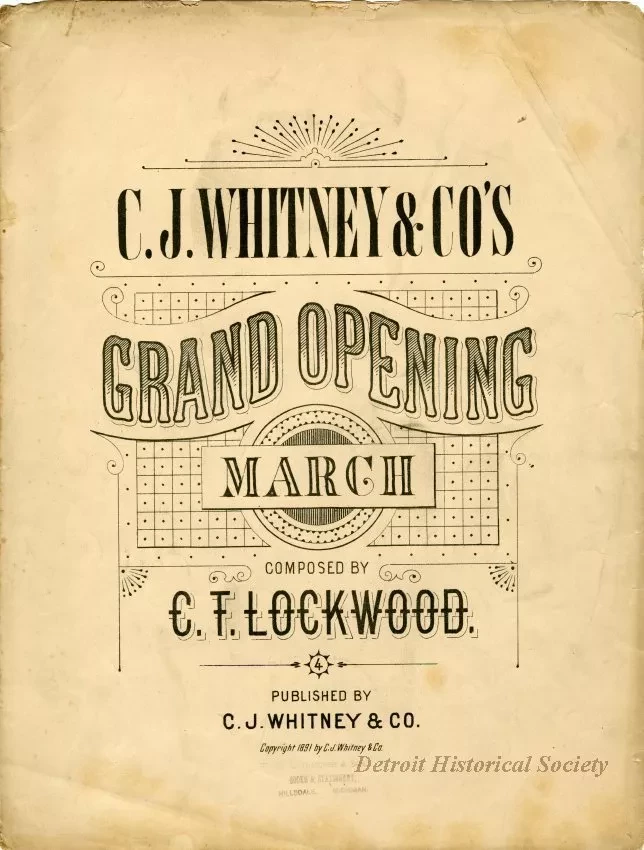 Music, Sheet - C.J. Whiney & Co.'s Grand Opening March
