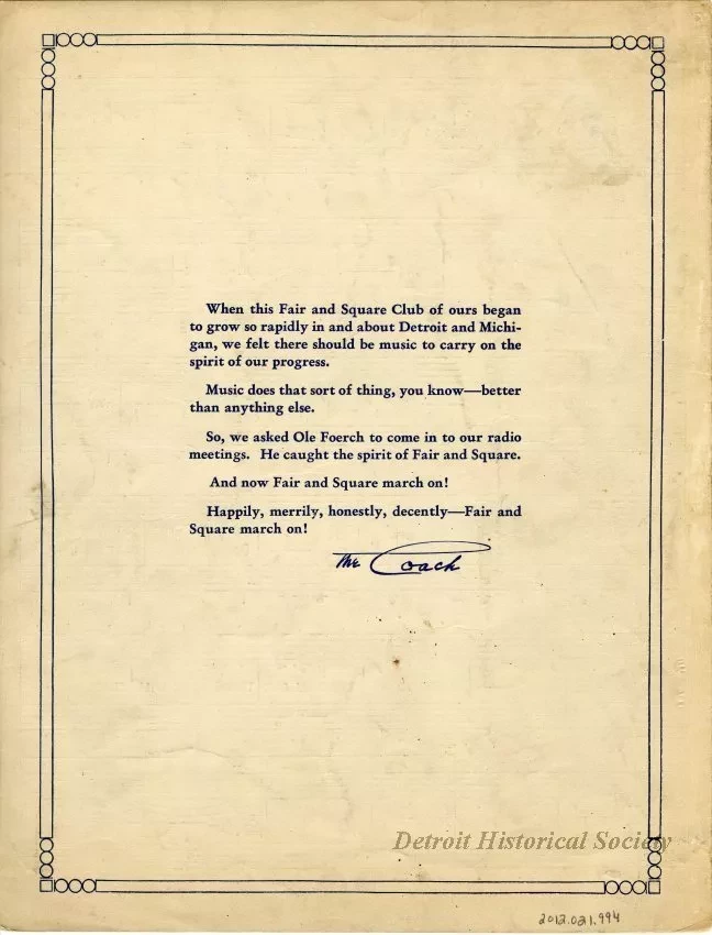 Music, Sheet - Fair and Square March