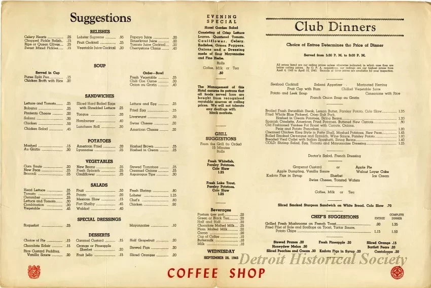 Menu - Auto Biography of the Horseless Carriage,
Hotel Fort Shelby
