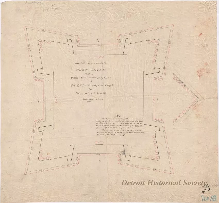 Drawing, Architectural - Fort Wayne, Michigan, 
Outline Sketch to Accompany Report of Col. T. J. Cram, 
Corps of Engineers for Year Ending 30 June 1864