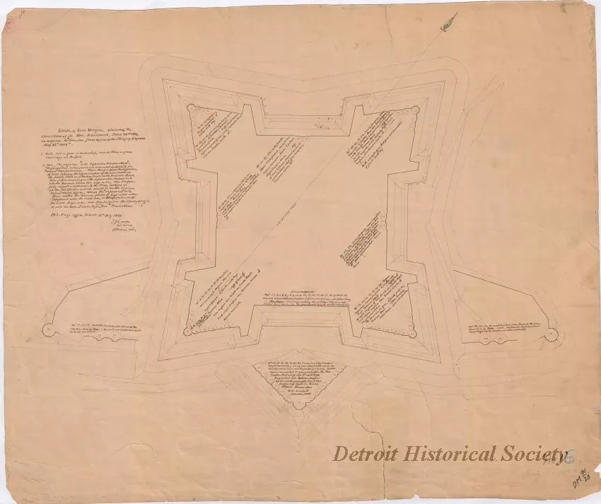 Drawing, Architectural - Sketch of Fort Wayne, 
Showing the Condition of its Non-Armament, June 30th, 1869, in Response to Circular from Office of the Chief of Engineers, May 25th, 1869.
