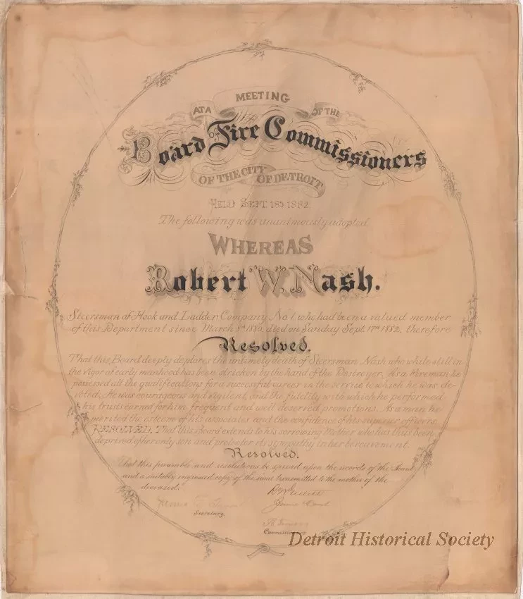 Certificate - At A Meeting of the Board of Fire Commissioners of the City of Detroit