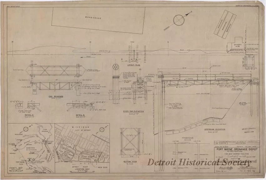 Drawing, Technical - Fort Wayne Ordnance Depot, Detroit, Michigan;
Fire Boat Mooring Facilities