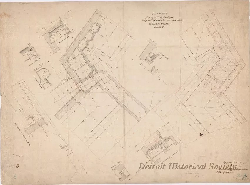 Drawing, Architectural - Fort Wayne, 
Plans & Sections Showing the Scarp Walls & Casemates 
to be Constructed at the East Bastion.