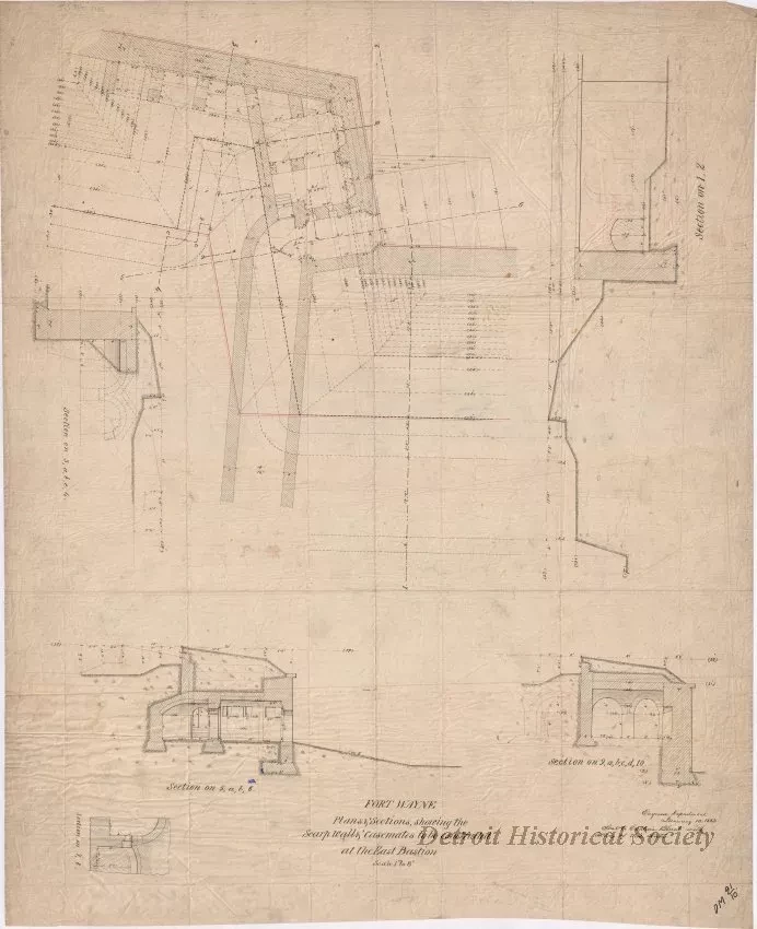 Drawing, Architectural - Fort Wayne, 
Plans & Sections Showing the Scarp Walls & Casemates 
to be Constructed at the East Bastion.