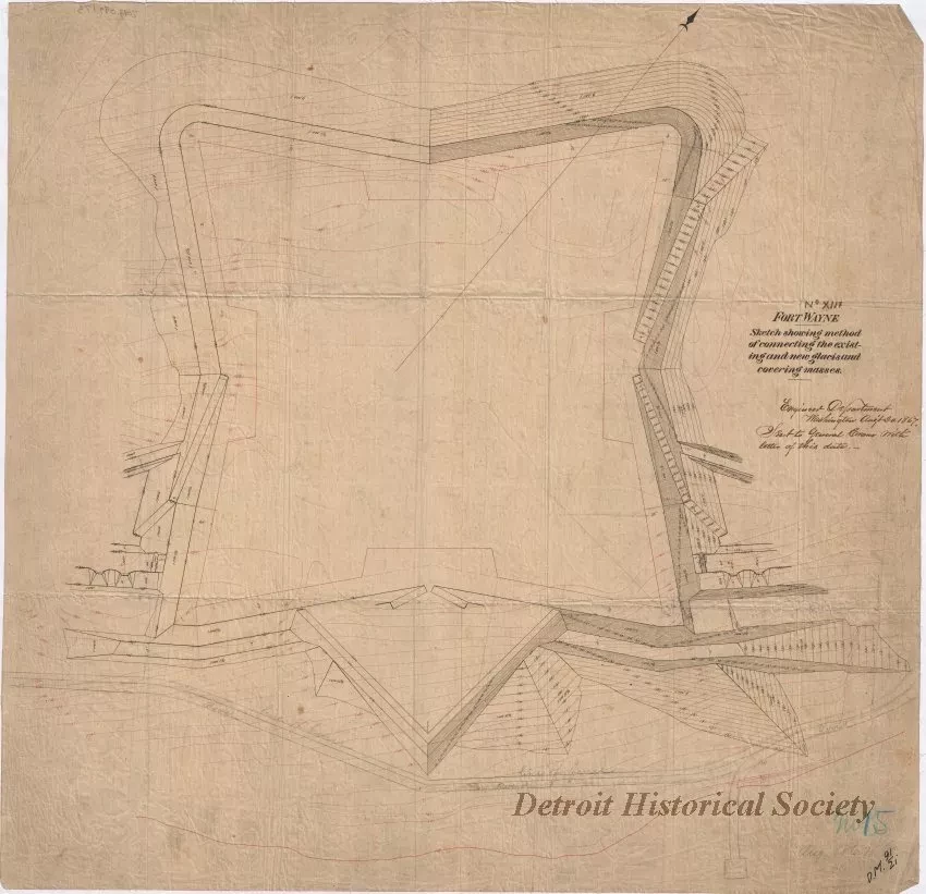 Drawing, Architectural - Fort Wayne, Sketch Showing Method of Connecting the Existing and New Glacis and Covering Masses.