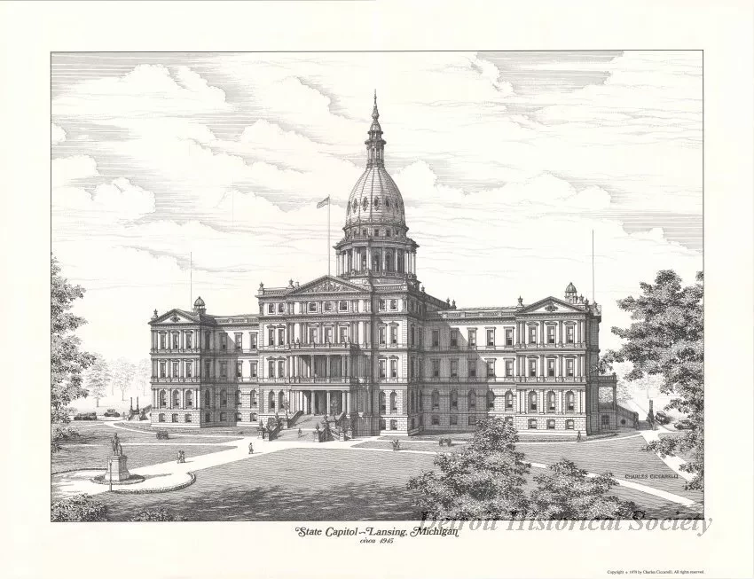 Print - State Capitol - Lansing, Michigan, circa 1915