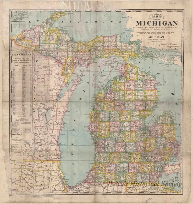 Map - Map of the State of Michigan, Engraved and Printed Under the the Supervision of the Commissioner of Railroads of the State