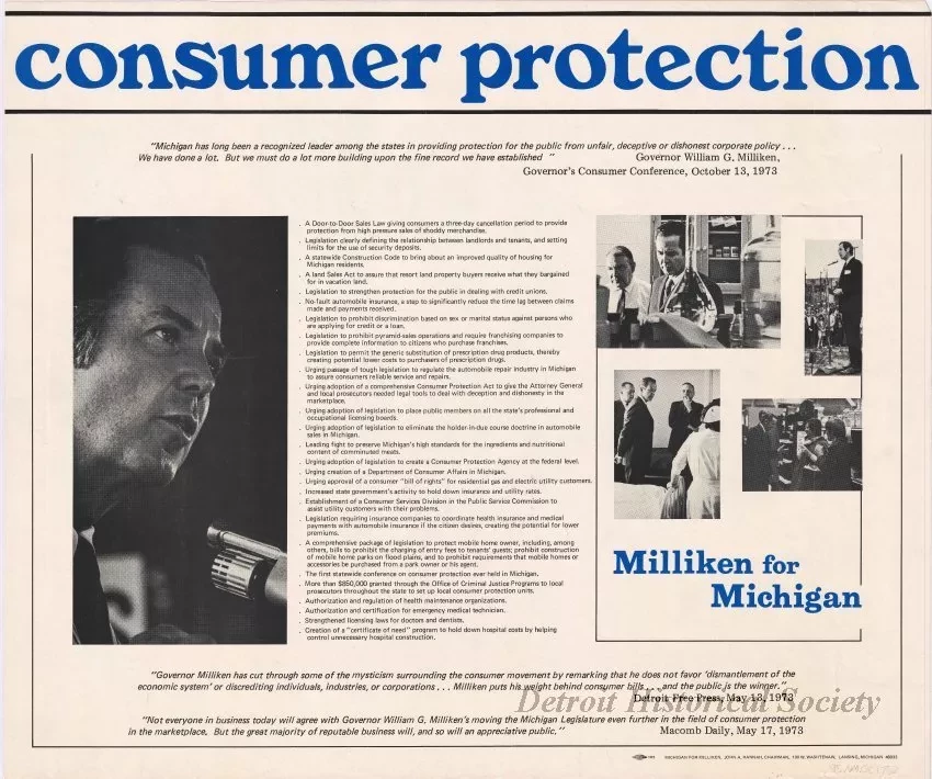 Poster - Consumer Protection
[Milliken for Michigan]