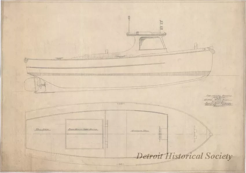 Blueprint - Preliminary Profile and Plan of a 25' x 8'-6" Work Boat