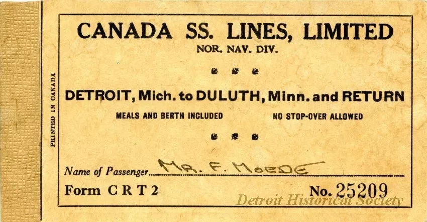Ticket, Transportation - Canada SS. [Steamship] Lines, Limited
Nor. Nav. Div. [Northern Navigation Division]