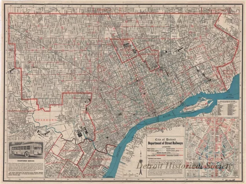 Map - City of Detroit Department of Street Railways, 
Official Map of Detroit's Transportation System