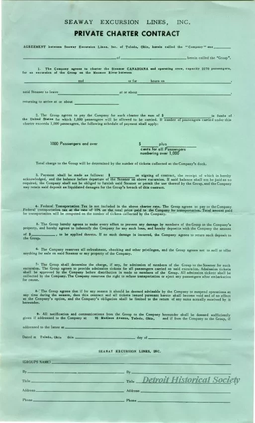 Contract - Private Charter Contract